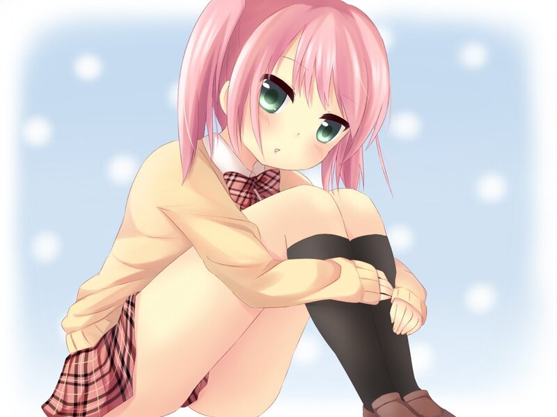 pink-haired girl in school uniform