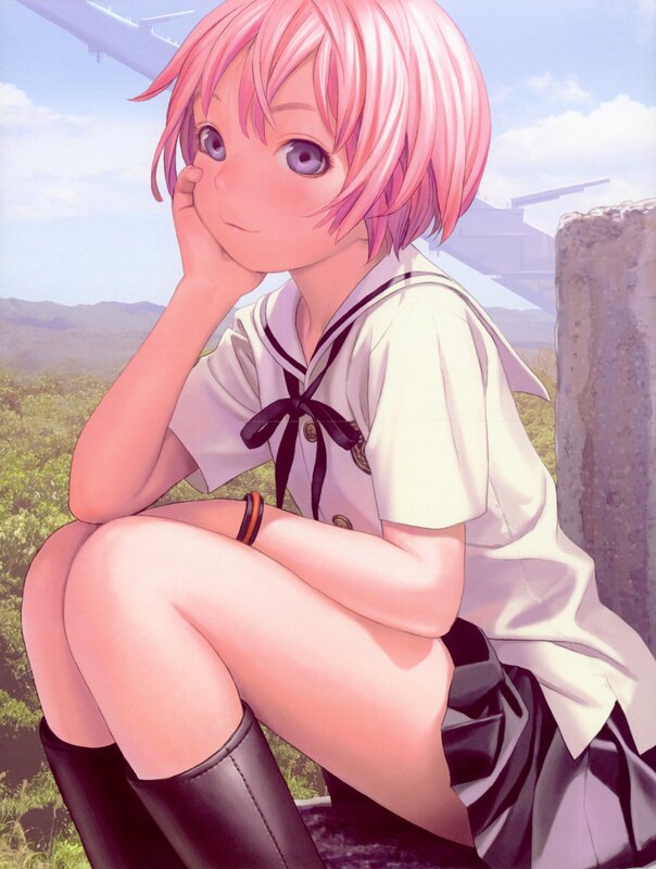 pink-haired girl in school uniform