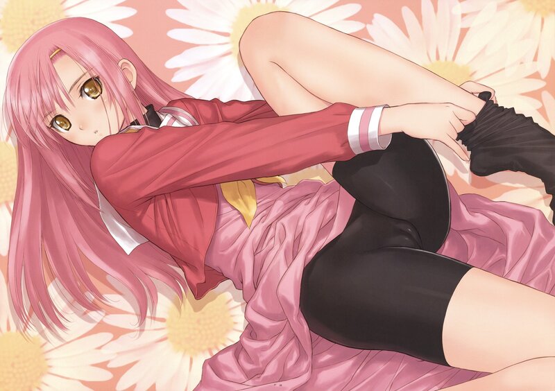 pink-haired girl in school uniform