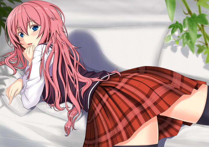 pink-haired girl in school uniform