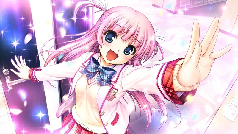 pink-haired girl in school uniform