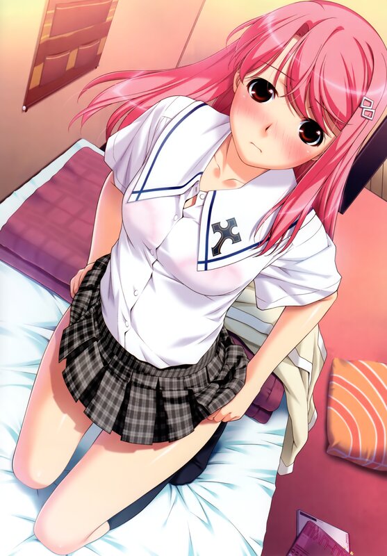 pink-haired girl in school uniform
