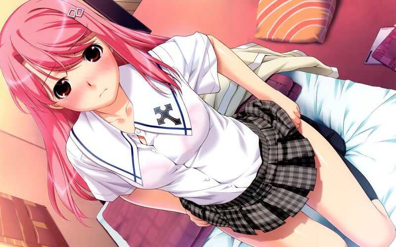 pink-haired girl in school uniform