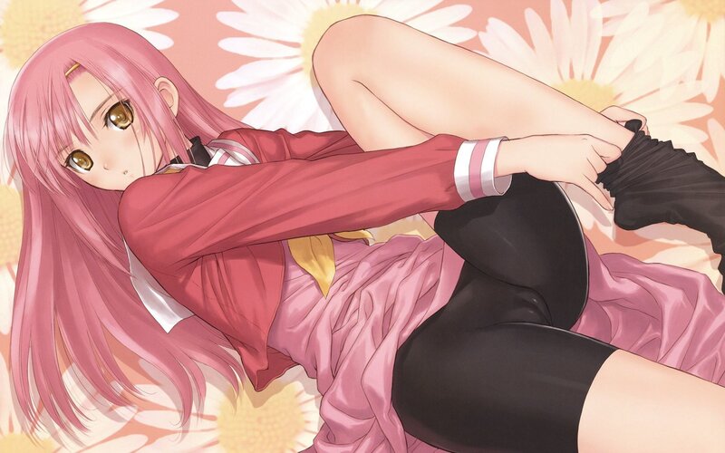 pink-haired girl in school uniform