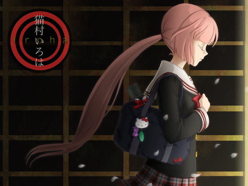 Pink-haired Girl in School Uniform — Black