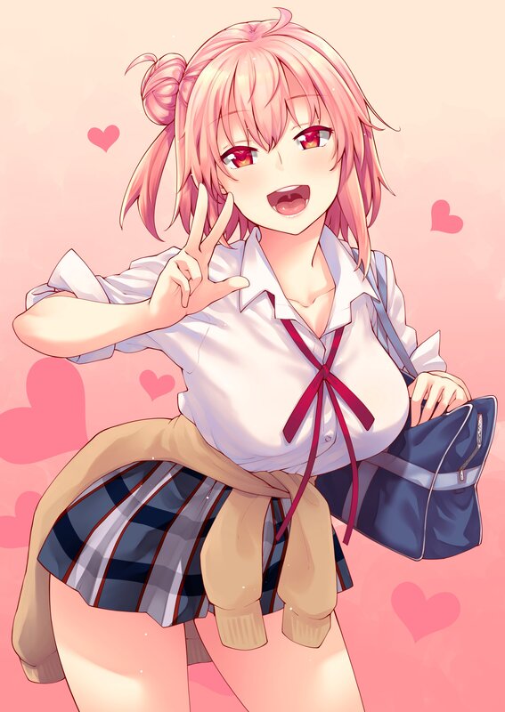 Pink-haired Girl in School Uniform — Pink, Cheerful, Anime