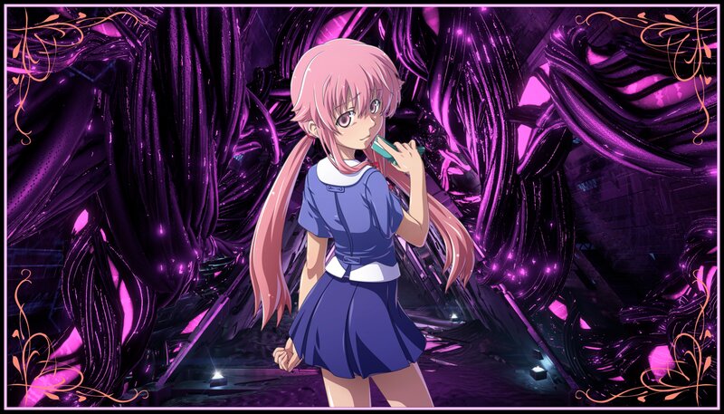 Pink-haired Girl in School Uniform — Purple, Dramatic