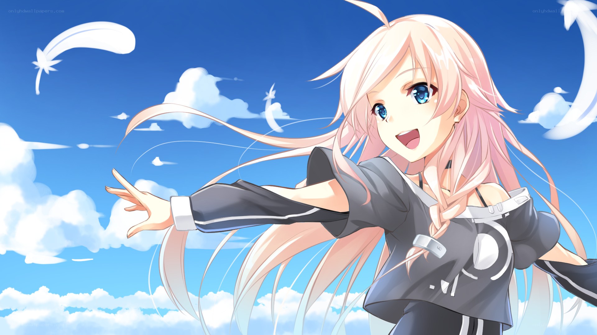 pink-haired girl in sky