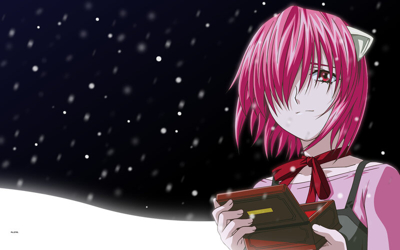 pink-haired girl in snow