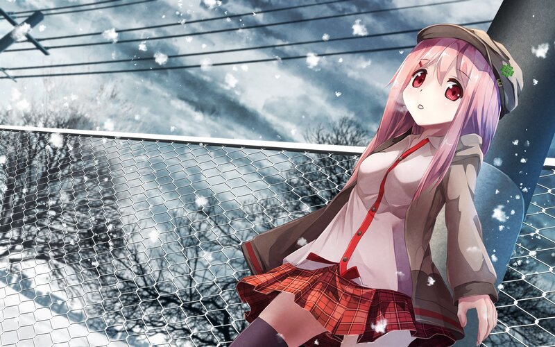 Pink-haired Girl in Snow — Pink, Cold, Winter