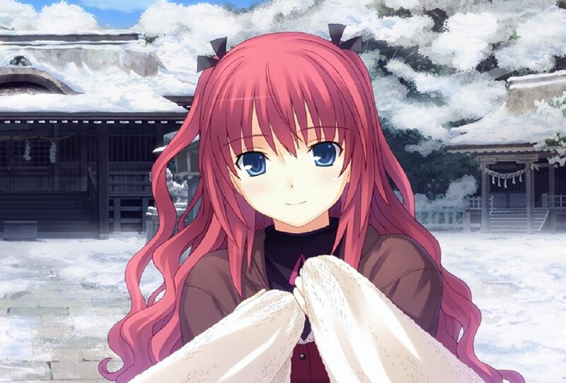Pink-haired Girl in Snow — Red, Serene