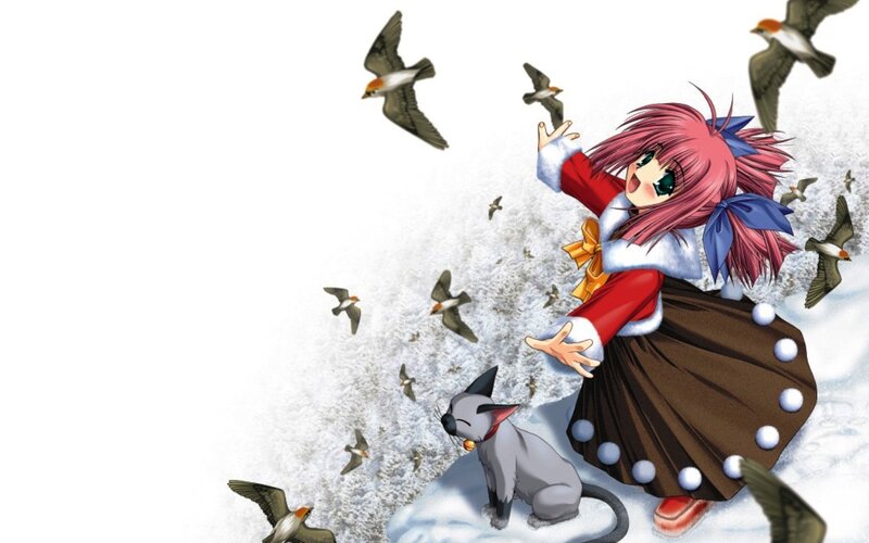 Pink-haired Girl in Snow — White