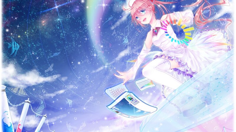 Pink-haired Girl in Space — Blue, Dreamy, Night