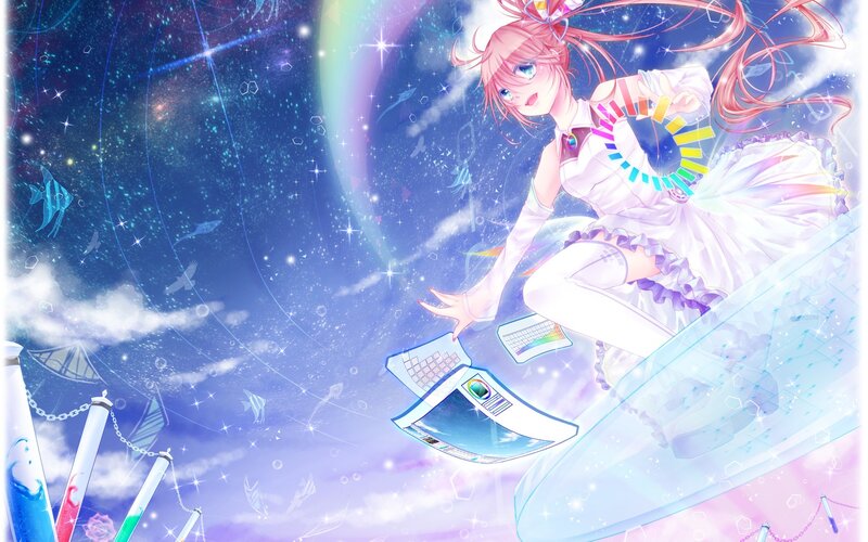 Pink-haired Girl in Space — Blue, Dreamy
