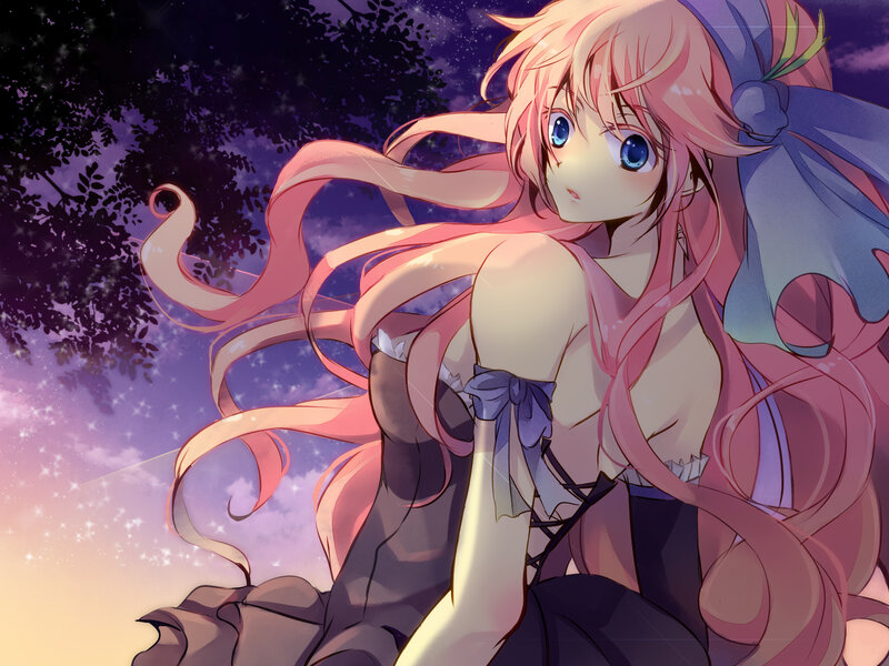 pink-haired girl in starry night
