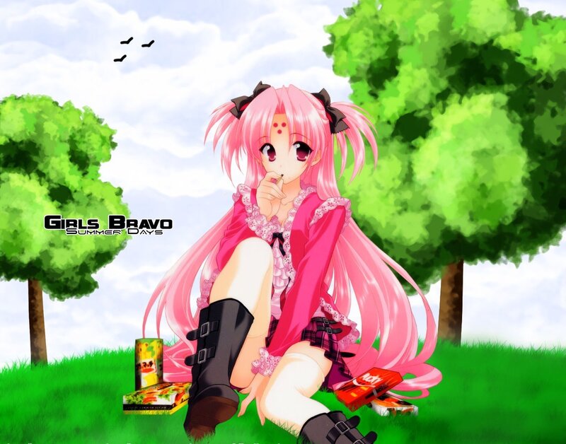 Pink-haired girl in summer