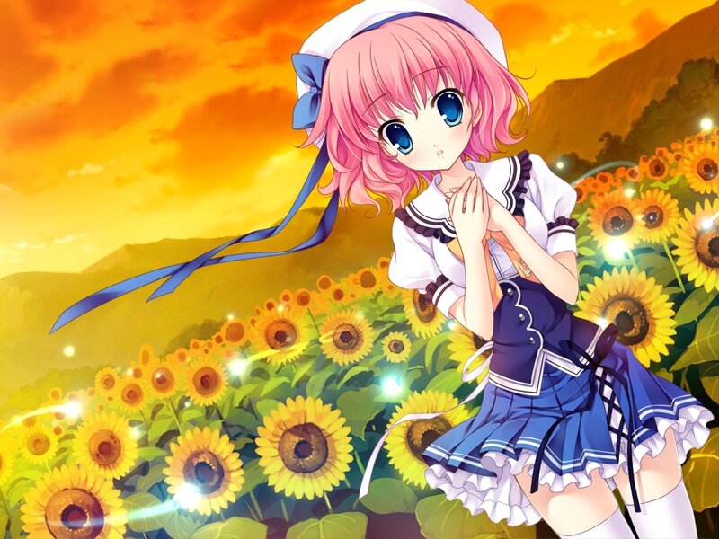 Pink-haired Girl in Sunflowers