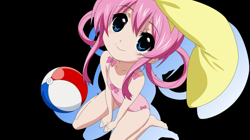 pink-haired girl in swimsuit
