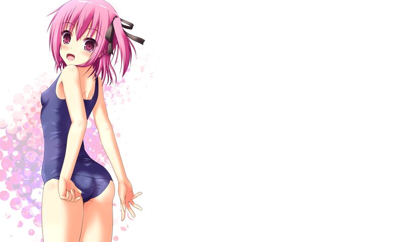 pink-haired girl in swimsuit