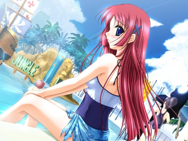 Pink-haired Girl in Swimsuit — Red