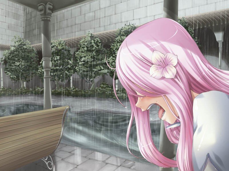 Pink-haired girl in the rain