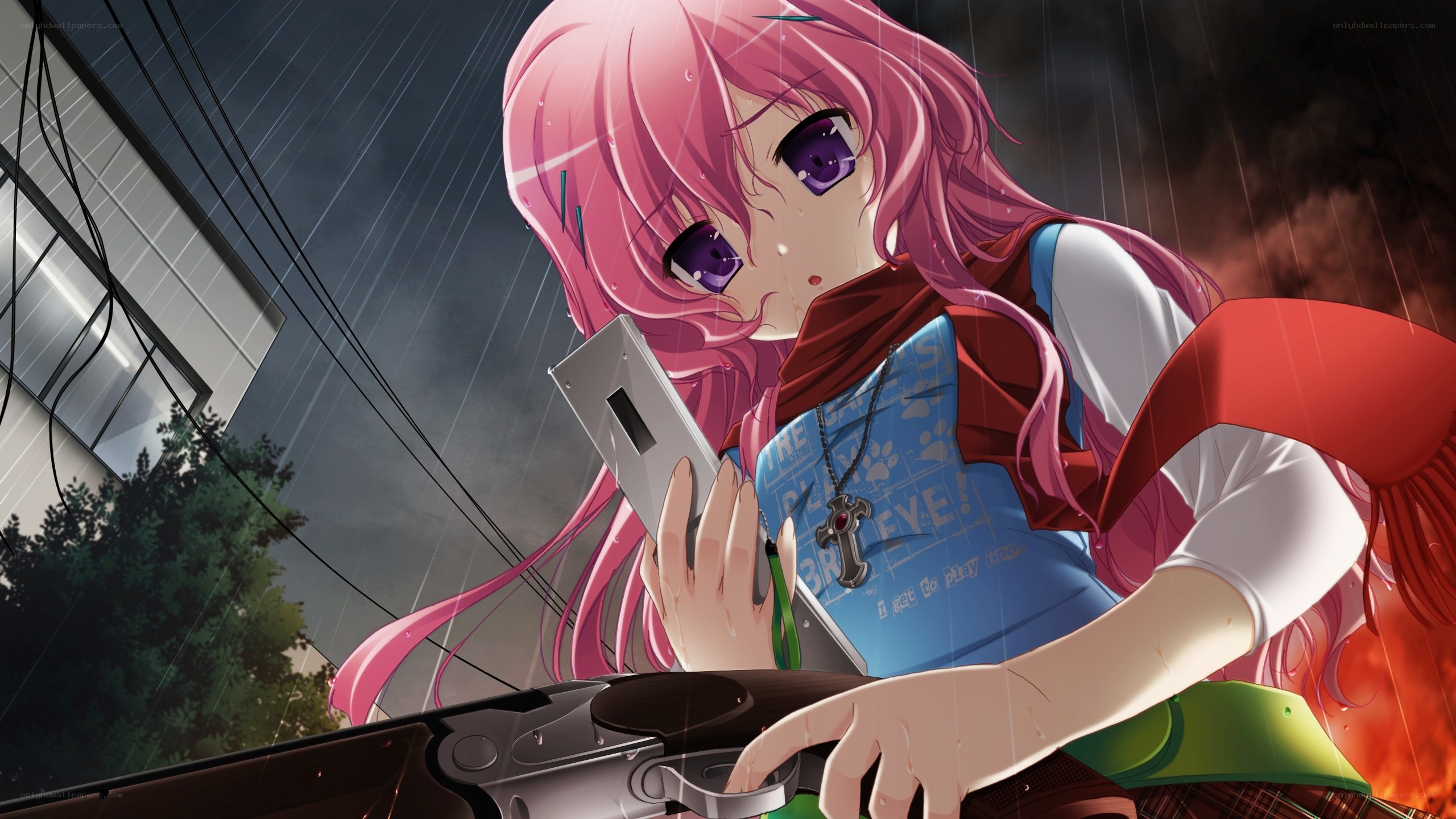 Pink-haired girl in the rain