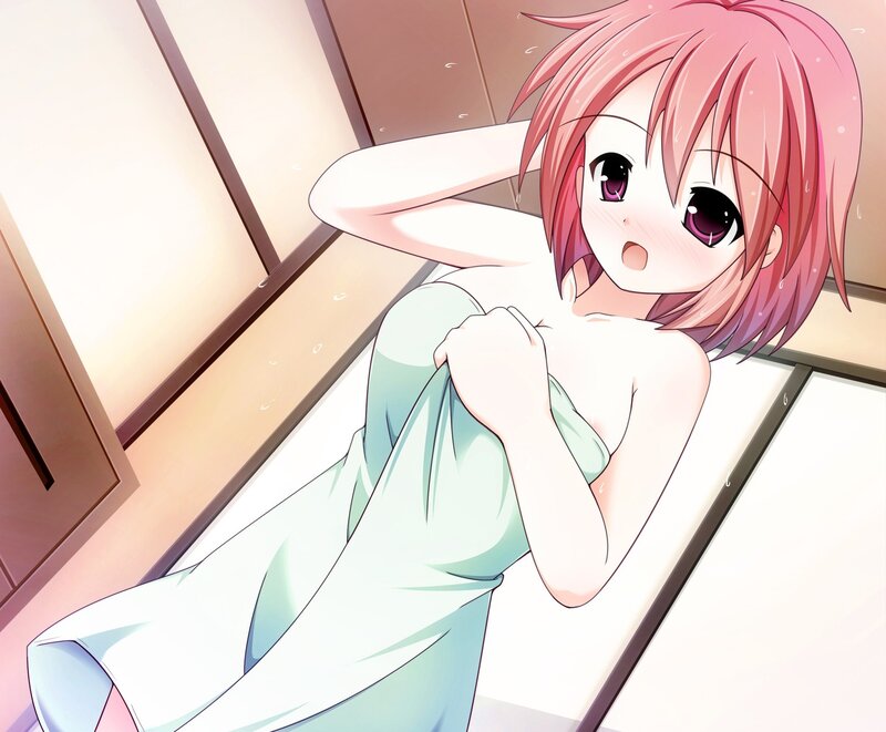 pink-haired girl in towel