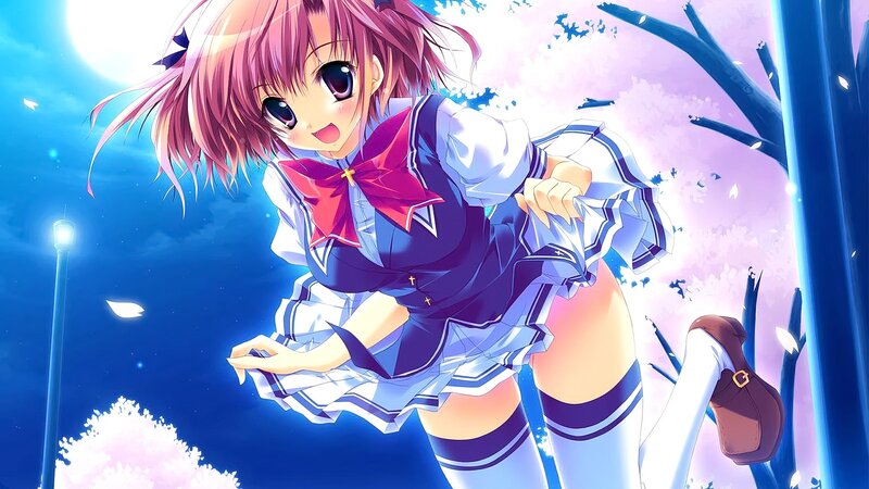 Pink-haired Girl in Uniform — Blue, Dreamy, Night, Anime