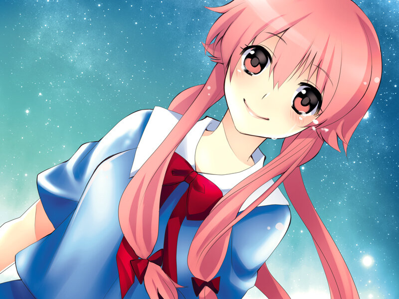 Pink-haired Girl in Uniform — Blue, Dreamy
