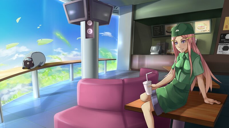 Pink-haired Girl in Uniform — Green, Calm