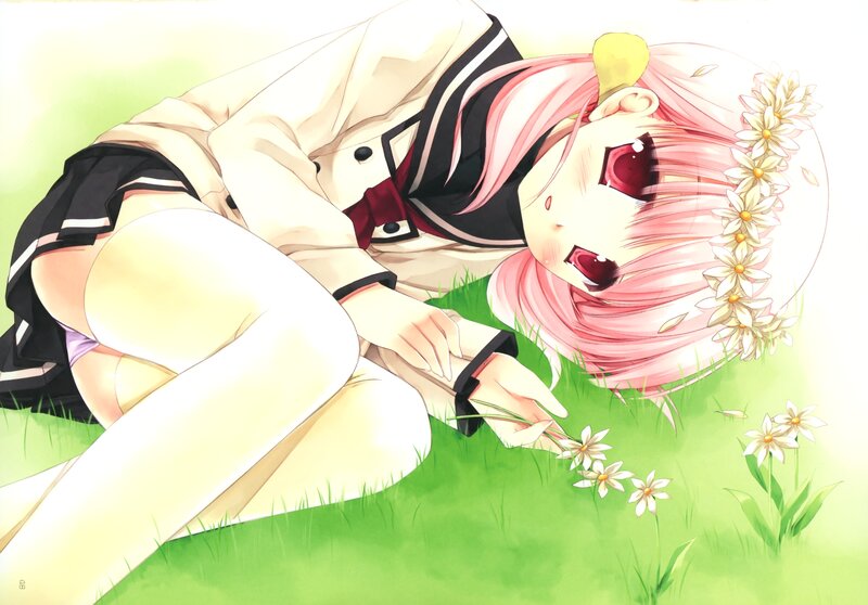 Pink-haired Girl in Uniform — Green, Serene