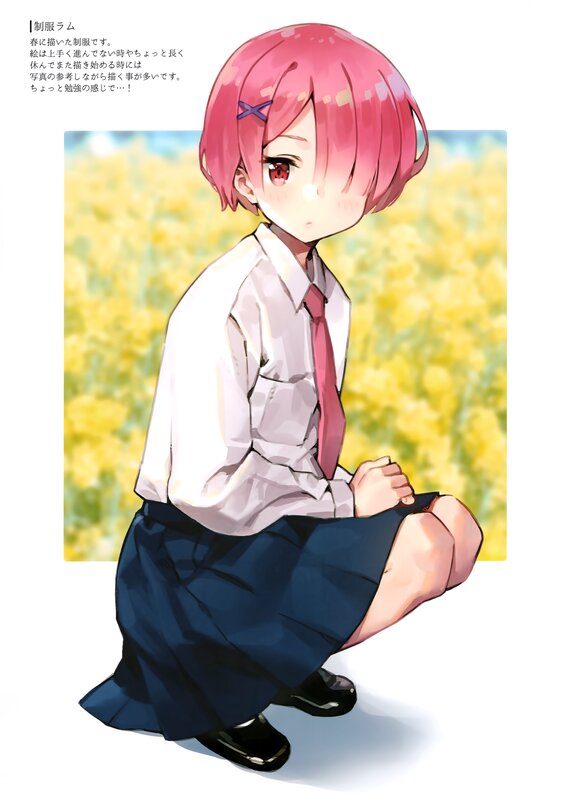 Pink-haired Girl in Uniform — Pink, Calm, Spring