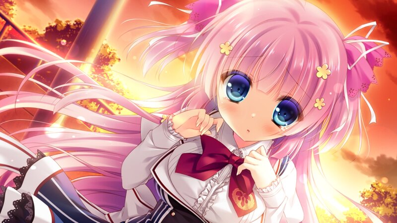 Pink-haired Girl in Uniform — Pink, Dramatic, Sunset, Anime