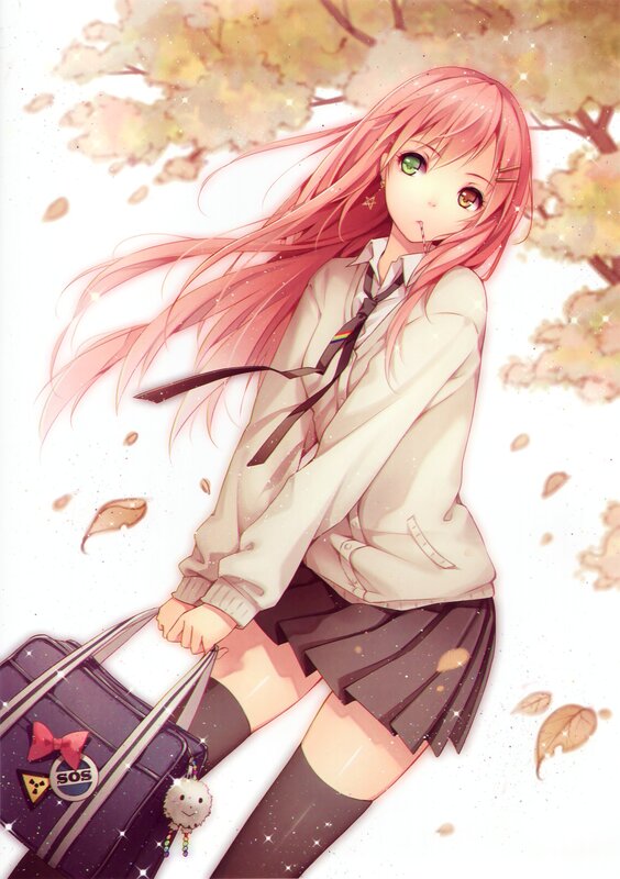 Pink-haired Girl in Uniform — Pink, Serene, Autumn