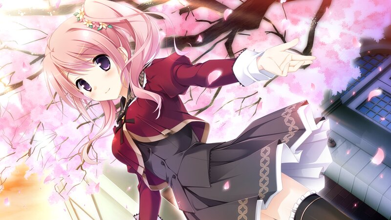 Pink-haired Girl in Uniform — Pink, Serene, Spring, Anime, Cherry Blossoms