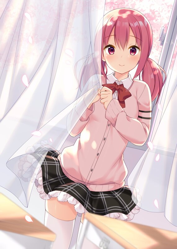Pink-haired Girl in Uniform — Pink, Serene, Spring, Anime, School Uniform