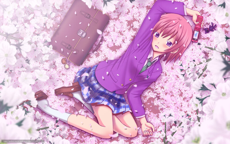 Pink-haired Girl in Uniform — Purple, Serene, Spring