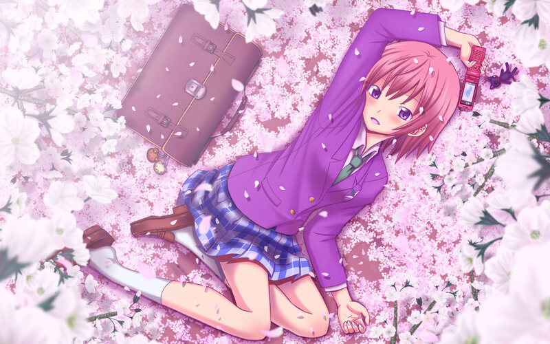 Pink-haired Girl in Uniform — Purple, Serene