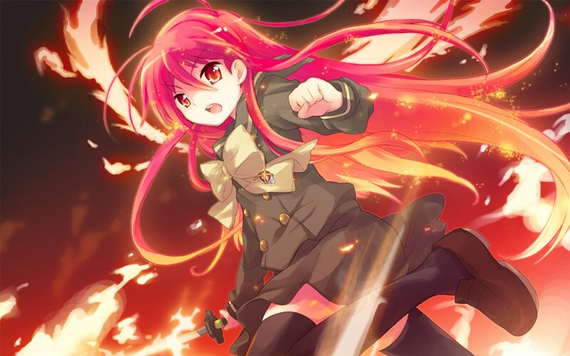 Pink-haired Girl in Uniform — Red, Dramatic, Anime, Sword