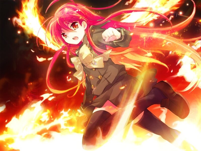 Pink-haired Girl in Uniform — Red, Dramatic, Intense
