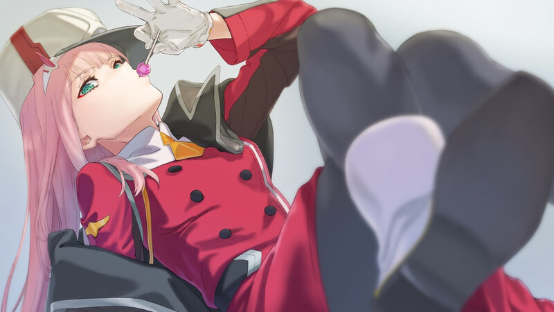 Pink-haired Girl in Uniform — Red, Playful, Anime, Lollipop