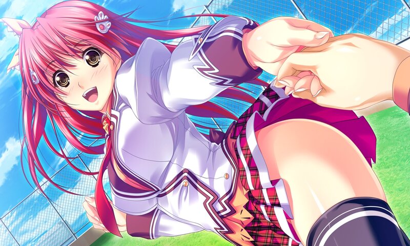 Pink-haired Girl in Uniform — Red, Playful