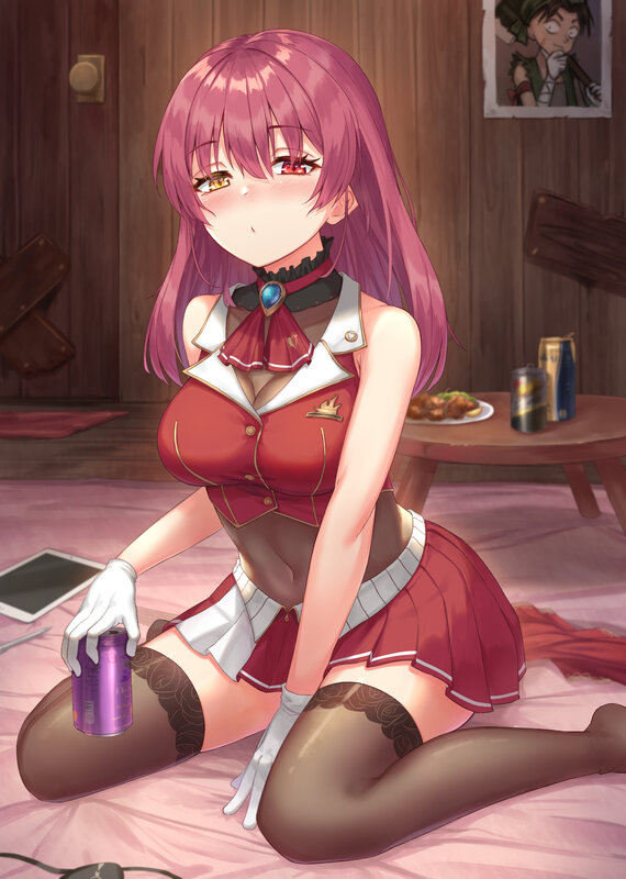 Pink-haired Girl in Uniform — Red, Relaxed