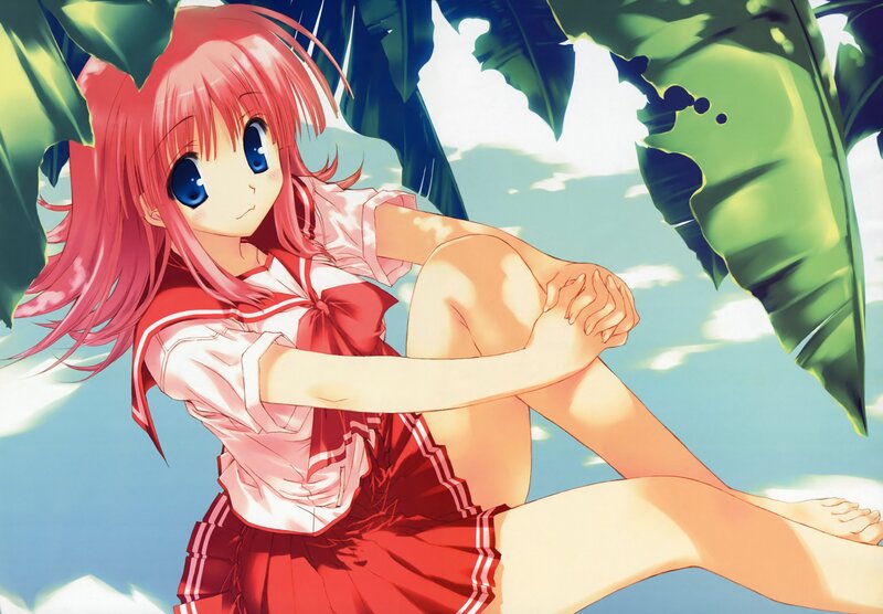 Pink-haired Girl in Uniform — Red, Serene