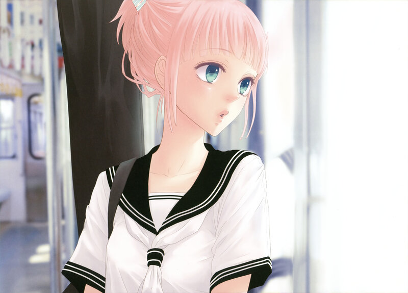 Pink-haired Girl in Uniform — White