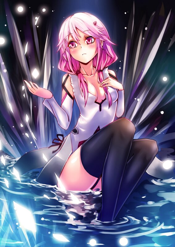 pink-haired girl in water