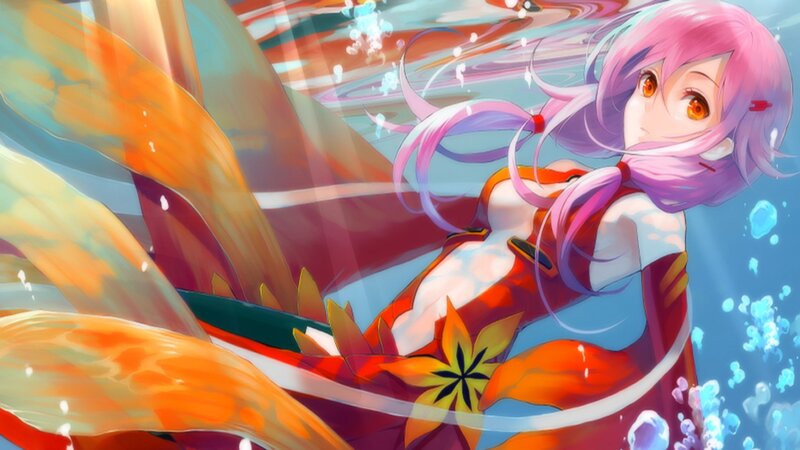 pink-haired girl in water