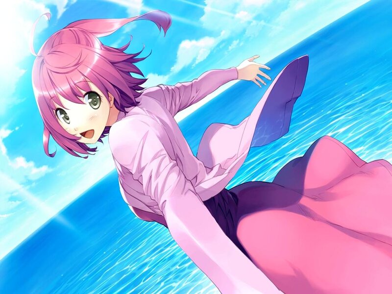 Pink-haired Girl in Water — Blue, Dynamic, Afternoon