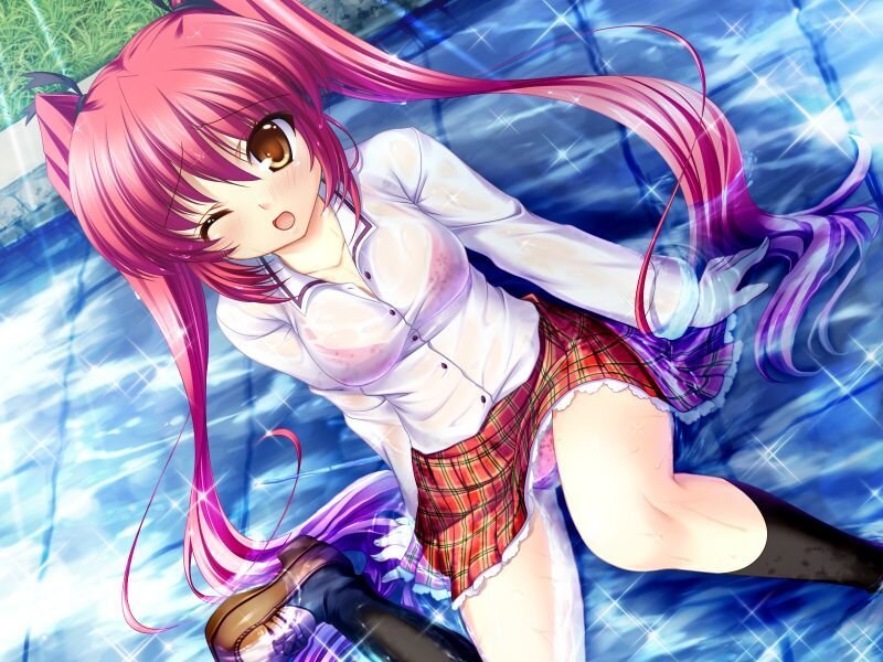 Pink-haired Girl in Water — Blue, Dynamic