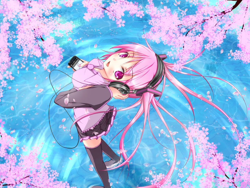 Pink-haired Girl in Water — Blue, Serene